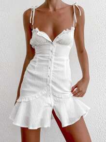 INAWLY Women's Fashion Casual Sexy Elegant Simple Romantic Button Strap Dress - White - View 2