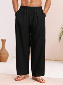 Manfinity VCAY Men's Casual Woven Loose Fit Solid Color Drawstring Waist Straight Leg Pants