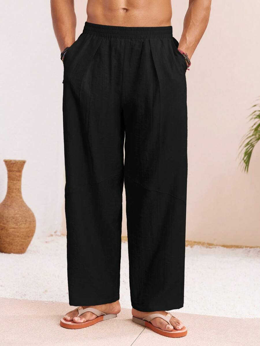 Manfinity VCAY Men's Casual Woven Loose Fit Solid Color Drawstring Waist Straight Leg Pants