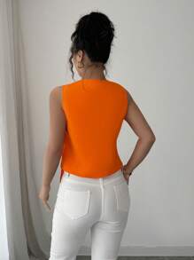 Elenzga 引人注目的不对称橙色无袖夏季背心