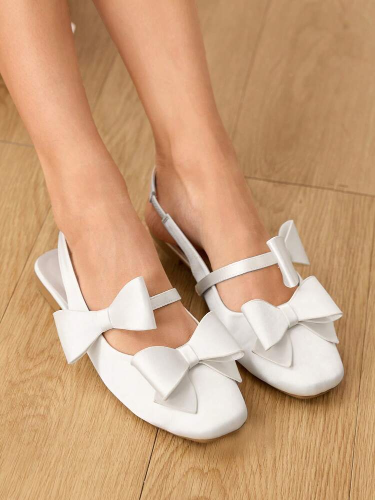 CUCCOO HITCHD Women's New Arrival Summer Bowknot Square Toe Flat Shoes, Sweet Elegant Romantic White Satin Wedding, Bridesmaid, Bridal, Tea Party, Date, Graceful Outfit, Wedding Season