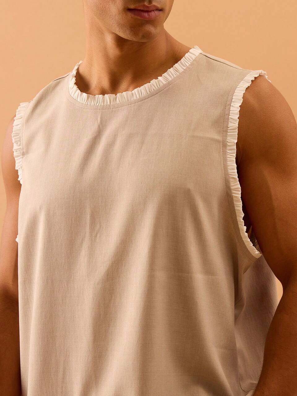Contrast Distressed Fabric Longline Rounded Neckline Tank Top Only Summer Spring Holiday Vacation Beach