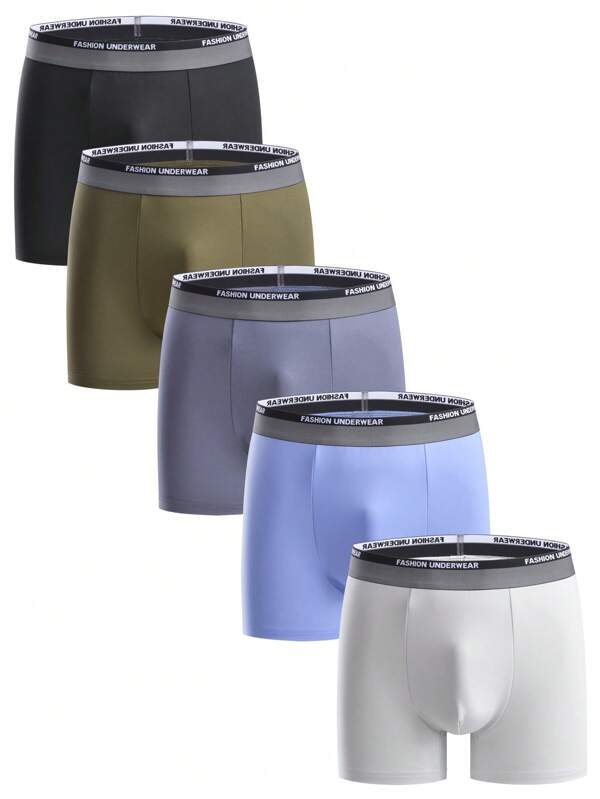 SHEIN Set de 5 boxeri pentru bărbați cu imprimeu de litere și talie elastică