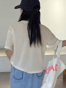 DAZY Áo thun mùa thu cho bé gái tuổi teen, Quần áo trở lại trường - Màu be - Xem 3