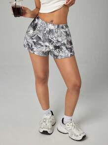 SHEIN PETITE 女士松紧腰休闲宽松印花短裤，夏季 - 彩色 - 查看 7