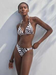 Maija 女士全印花吊带前系带比基尼泳装，适合夏季海滩