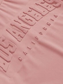 Manfinity Joysei 2 件套男士标准 3D 字母印花粉色 T 恤和短裤，舒适服装