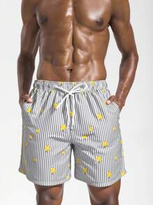 Surfspeed Men's Striped Drawstring Waist Pockets Casual Beach Shorts - Multicolor - View 5