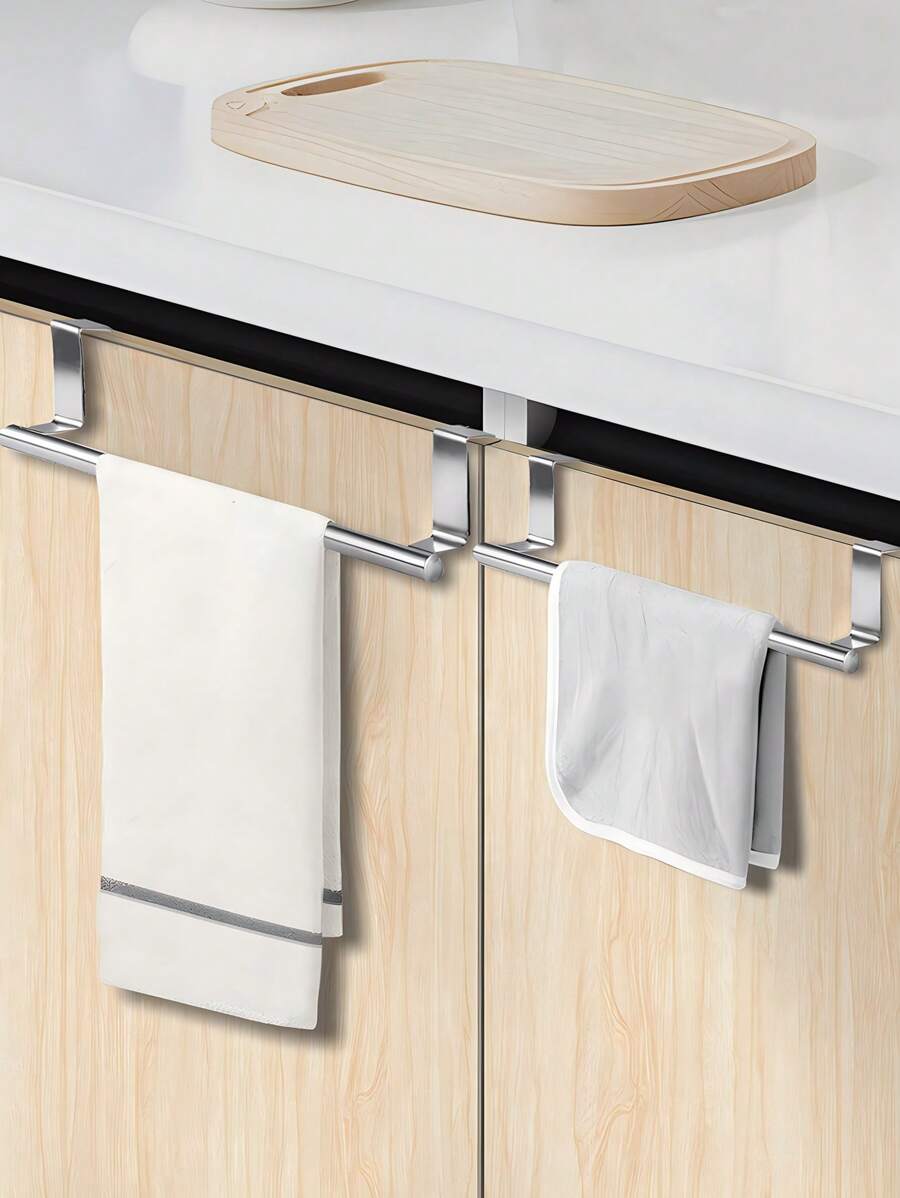 SHEIN Basic living 1 Pieza Estante De Toalla De Varilla Simple De Plata Para Colgar En La Puerta Del Gabinete Sin Perforaciones