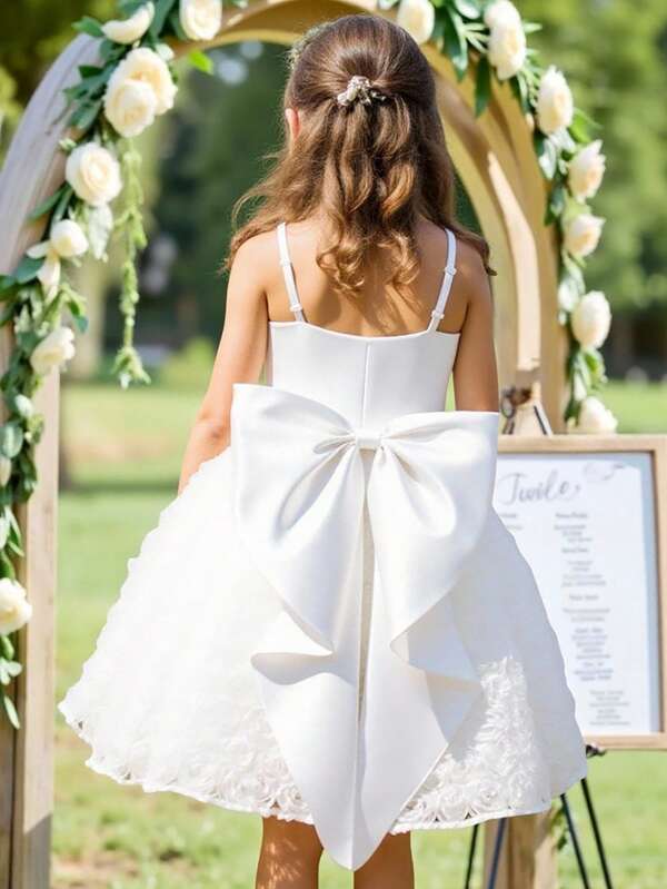 SHEIN Glamorique Kids Rochie maxi elegantă cu broderie florală pentru fete Tween, pentru petrecere, nuntă și evenimente elegante