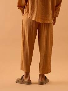 Musero 男士亚麻锥形套装裤，仅松紧腰带，夏季春季假日度假海滩泳池边