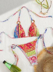 Swim Vcay 2 Stück/Set Damen sexy lässiger Urlaubs-Muster Harz Schmuck Halter gebundenes Bikini-Set