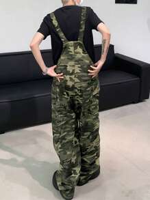 Claim Dot Men's Bib Pants, Camouflage Cargo Bib Overalls, Unisex Summer American Brand Outdoor Loose Large Pockets Overalls, Fall - Army Green - View 2