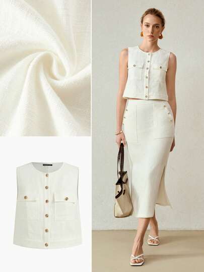 MOTF PREMIUM LINEN METAL BUTTON DECOR SHIRT