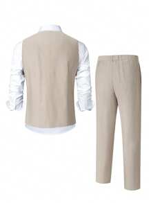 Manfinity Homme Conjunto de traje casual de un solo botón de color liso para hombre (chaleco y pantalones)