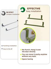 SHEIN Basic living 1入綠色單桿掛毛巾架櫥櫃門掛式無痕浴巾桿 - 綠色 - 查看 8