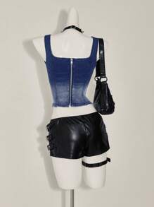 SHEIN ICON Women Gradient Denim Top, Fashionable For Summer - Blue - View 2