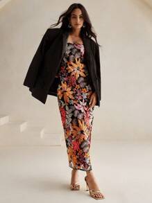 Elegant Lady Colorful Printed Beaded Mid-Length Strapless Dress Maxi Women Outfit - Black - View 7