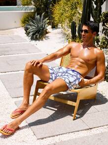 CoralVoy Shorts de playa casuales con estampado de cuerda para hombres, hawaianos - Azul - Ver 7