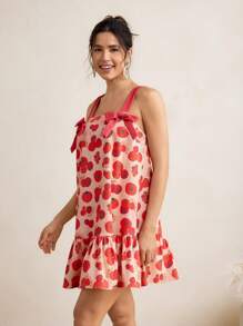 VALERIA GALIPOLI Square Neck Mini Dress A-Line Ruffles Wide Straps Bow Denim Effect Women Summer Vacation Beach - Multicolor - View 4