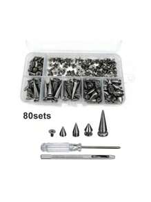 80 Sets Pointed Bead Screw Rivet, Punk Spikes And Studs Kit, Metal Tree Spikes Studs For Leathercraft And Punk Style Clothing Accessories DIY Craft Decoration