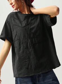 Bohemela Áo thun nữ cổ tròn tay ngắn họa tiết ngôi sao mùa hè, dáng rộng, giặt thoải mái, áo phông rộng thùng thình cho nữ, áo phông quá khổ cho nữ, áo phông rộng cho nữ, áo phông quá khổ cho nữ, áo phông tay ngắn - màu đen - Xem 4