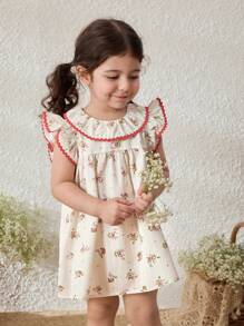 Blossori Baby Mädchen Landhausstil Urlaubs Rüschenkleid