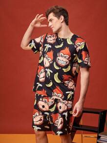 Happy Jammies 趣味卡通可爱搞笑短袖T恤和短裤男士睡衣套装 - 彩色 - 查看 4