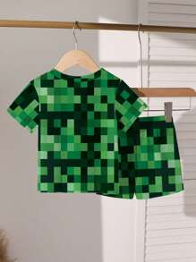 GraphicGems Boy 2-Piece Set: Allover Print Short Sleeve T-Shirt And Shorts Young Boys 2 Piece  For Summer