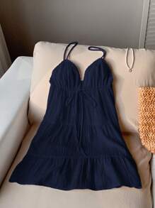 Comfortcana Vestido informal mini azul marino para mujer, de verano