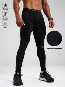 Manfinity Sport Polished Mallas deportivas para hombres con estampado de letras y cintura elástica, ropa para entrenamiento y correr