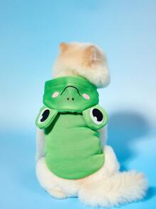 PETSIN 1 件宠物通用无袖连帽运动衫，时尚可爱绿色青蛙卡通 3D 角色扮演服装狗连帽衫 - 彩色 - 查看 3