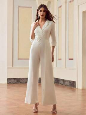 ZEYLAH Women's Elegant Commuting Sparkly Floral Embellishment Jumpsuit