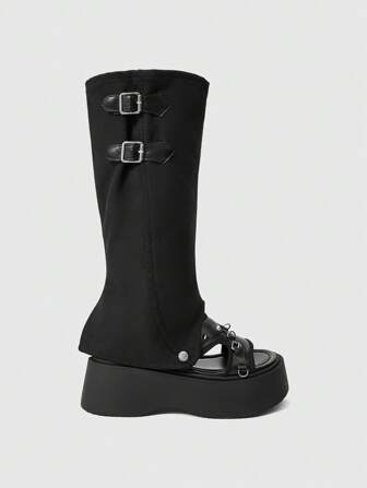 Grunge Punk Sandalias de plataforma y cuña para mujer, con deslizadores medianos extraíbles