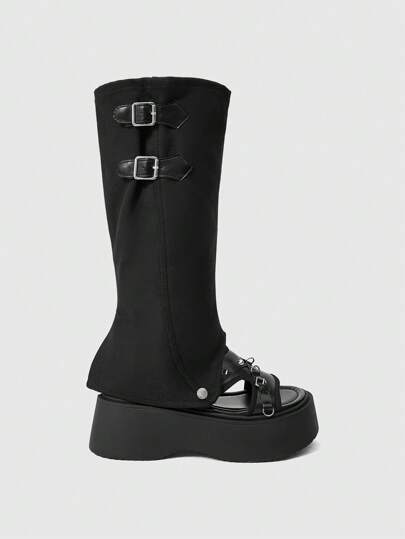 Grunge Punk Sandalias de plataforma y cuña para mujer, con deslizadores medianos extraíbles