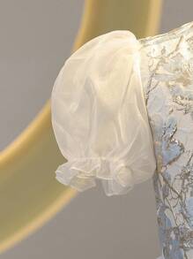 女童复古高端提花 A 字型收腰公主裙，适合婚礼、情人节派对、优雅婚礼花童和伴娘礼服