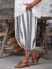 EMERY ROSE 大码几何图案抽绳休闲裤，夏季 - 彩色 - 查看 1