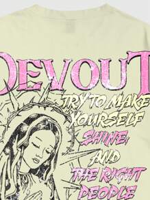 ROMWE MEN Street Life 2025 Summer New Religious Virgin Mary Portrait Fashion T-Shirt