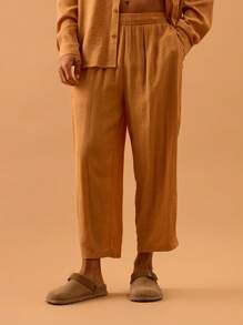 Musero 男士亚麻锥形套装裤，仅松紧腰带，夏季春季假日度假海滩泳池边