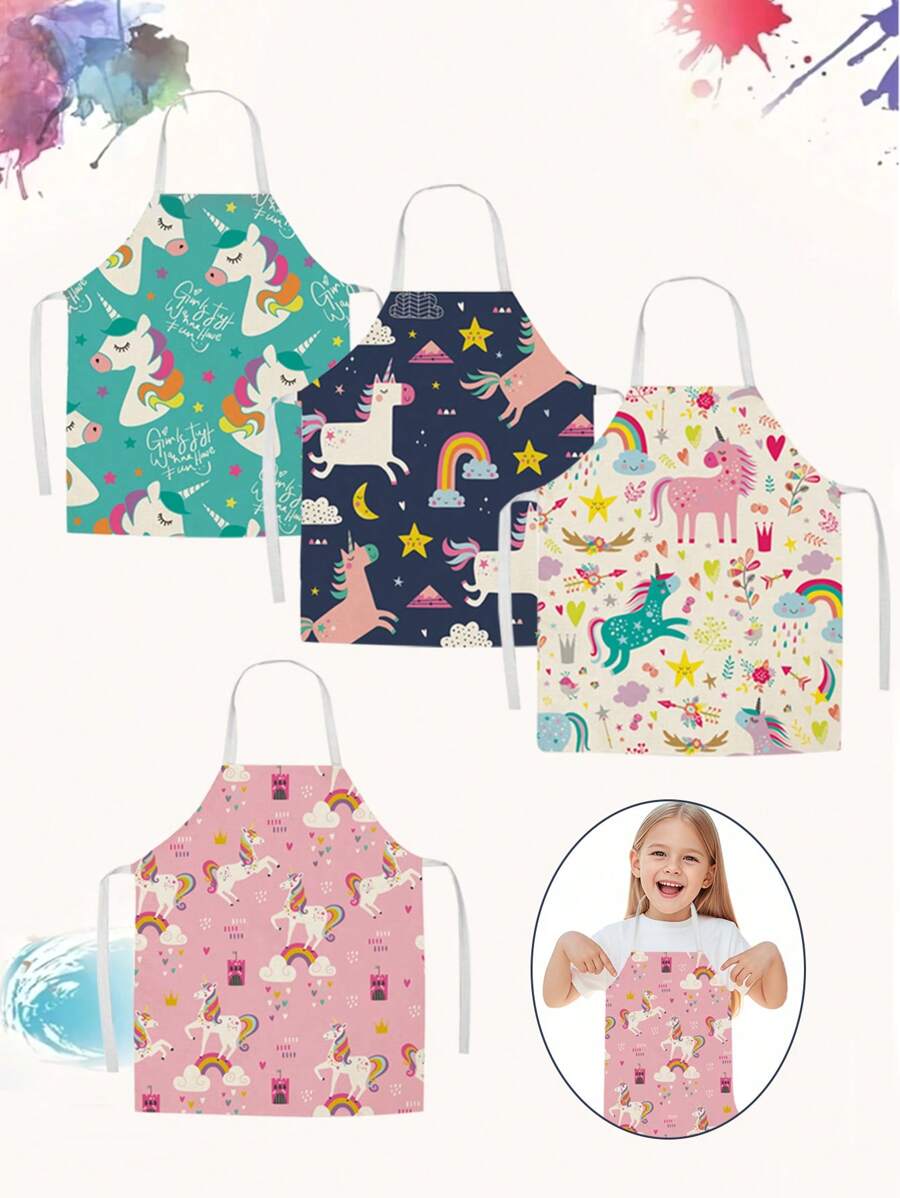 1/2/4 件儿童围裙，卡通独角兽风格男孩女孩围裙，适用于烹饪、烘焙、艺术绘画、园艺围裙、儿童围裙、儿童围裙、儿童围裙、幼儿烹饪围裙、男童围裙、儿童围裙、围裙、儿童围裙、儿童围裙、儿童烹饪围裙、幼儿围裙、儿童厨师、儿童烹饪围裙、可爱围裙、儿童围裙、儿童围裙、围裙