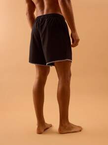 Musero Men Contrast Stitch Swim Short Elasticated Drawstring Waistline Summer Spring Holiday Vacation Beachy Poolside - Black - View 4