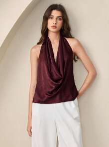 BizChic 春夏新款深V领吊带露背上衣，优雅都市通勤日常百搭浪漫90年代复古风圣诞节新年情人节派对海滩毕业典礼时尚嘉年华假日休闲简约风适合婚礼宾客、主人、约会、派对、音乐会、早午餐、机场等多种场合。 - 酒紅色 - 查看 7