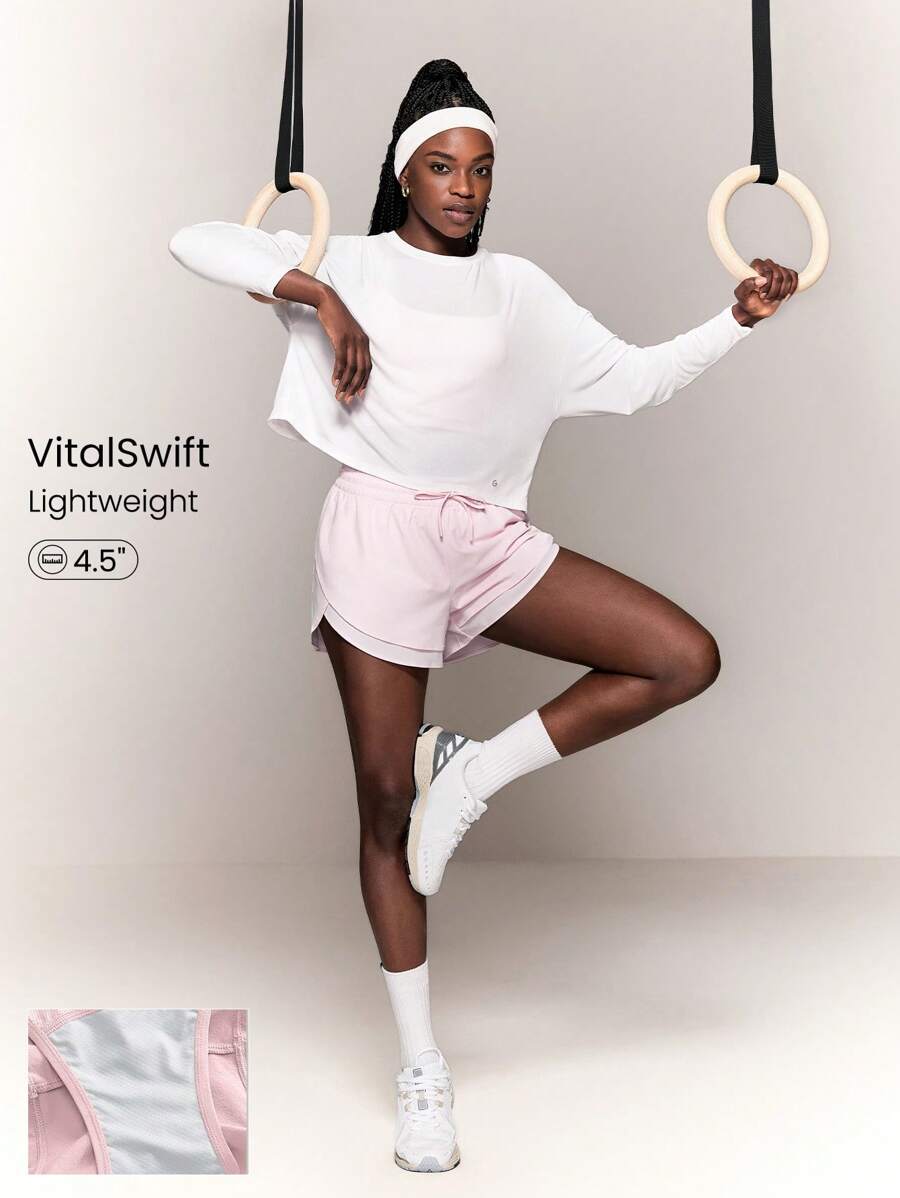 GLOWMODE 4.5 英寸 VitalSwift 轻质多层高腰短裤，内置内裤，可调节抽绳，日常休闲，夏季速干，吸湿排汗，防臭