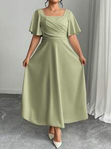 Modelyn 大码针织红色短袖收腰A字连衣裙 - 綠色 - 查看 3