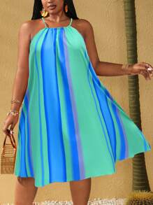 Maweii 大码女士性感热带花卉数码印花吊带高低摆连衣裙，度假/假日/休闲服饰，夏季 - 彩色 - 查看 4