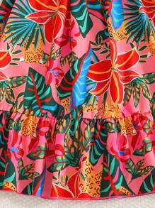 Vestido de vacaciones con estampado tropical de plantas y manga corta para niña preadolescente, ropa de verano, vestido tropical para niñas, vestidos de verano para vacaciones, vestidos de verano para mujeres, vestido de verano para niñas - Multicolor - Ver 4