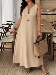 EMERY ROSE Vestido casual holgado de mujer talla grande con escote en V y sin mangas