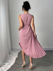 Modelyn Women's Sleeveless Pleated Asymmetrical Hem Dress - Pink - View 2
