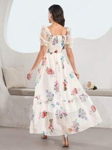 Modelyn Vestido largo con volantes en el bajo, impresión digital para mujeres