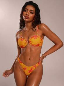 SHEIN Forever 21 Bộ đồ bơi bikini Bandeau mùa hè mới cho nữ đi biển - Màu vàng - Xem 4